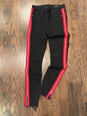 Blank NYC Black Skinny Jeans with Red Side Stripes /Zipper Size 26